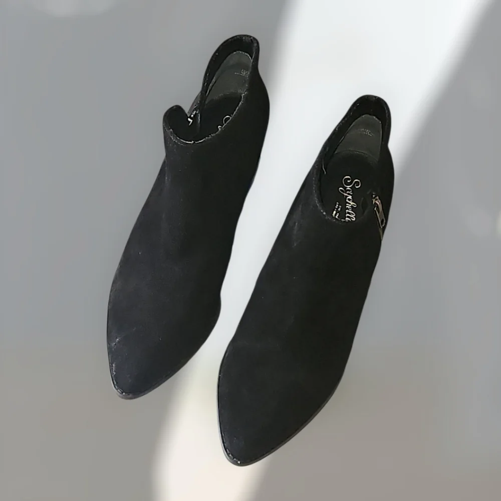 Seychelles Ankle Boots Black Suede Side Zip Block Heel Womens 8